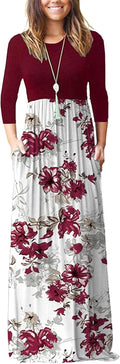 Women's 3/4 Sleeve Floral Maxi Dress with Pockets - Casual Comfort