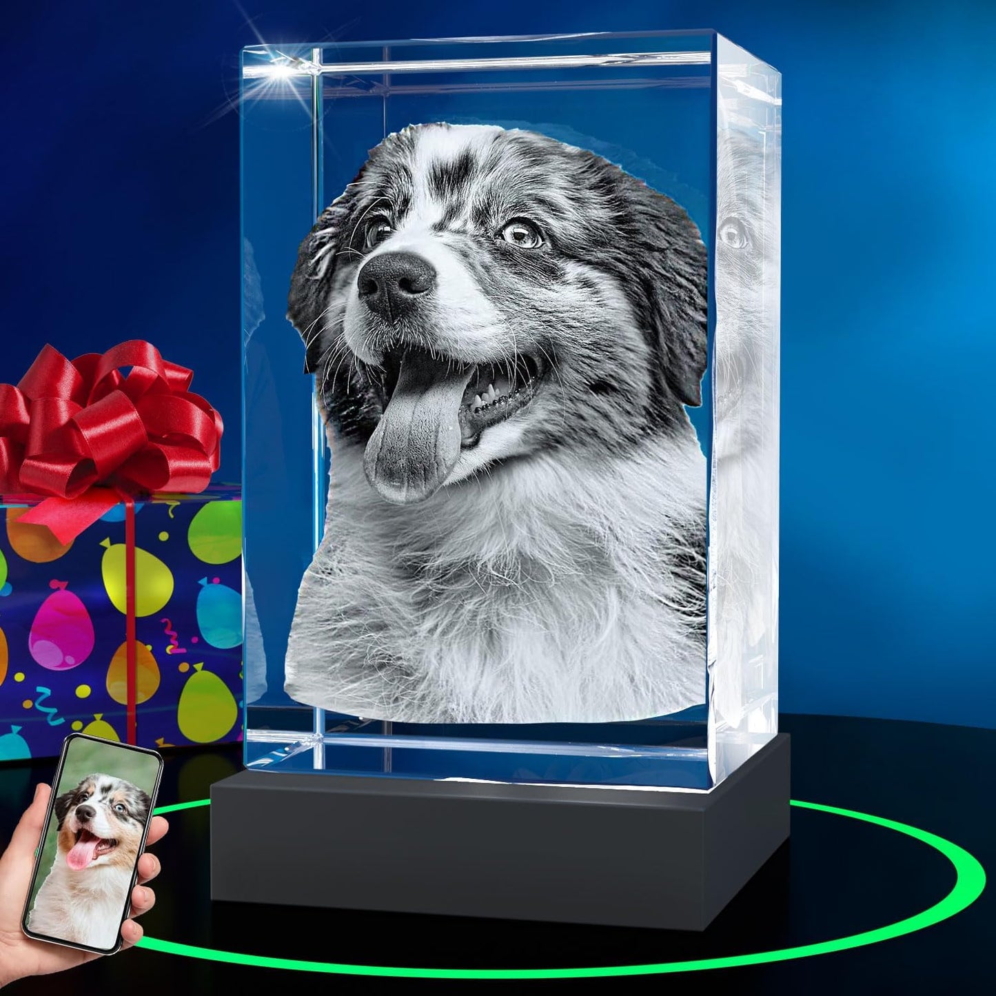 Personalized 3D Crystal Photo Memorial for Dog Lovers and Owners