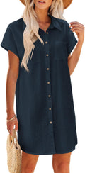 Zeagoo Women's Summer Cotton Button Down Mini Dress - Casual