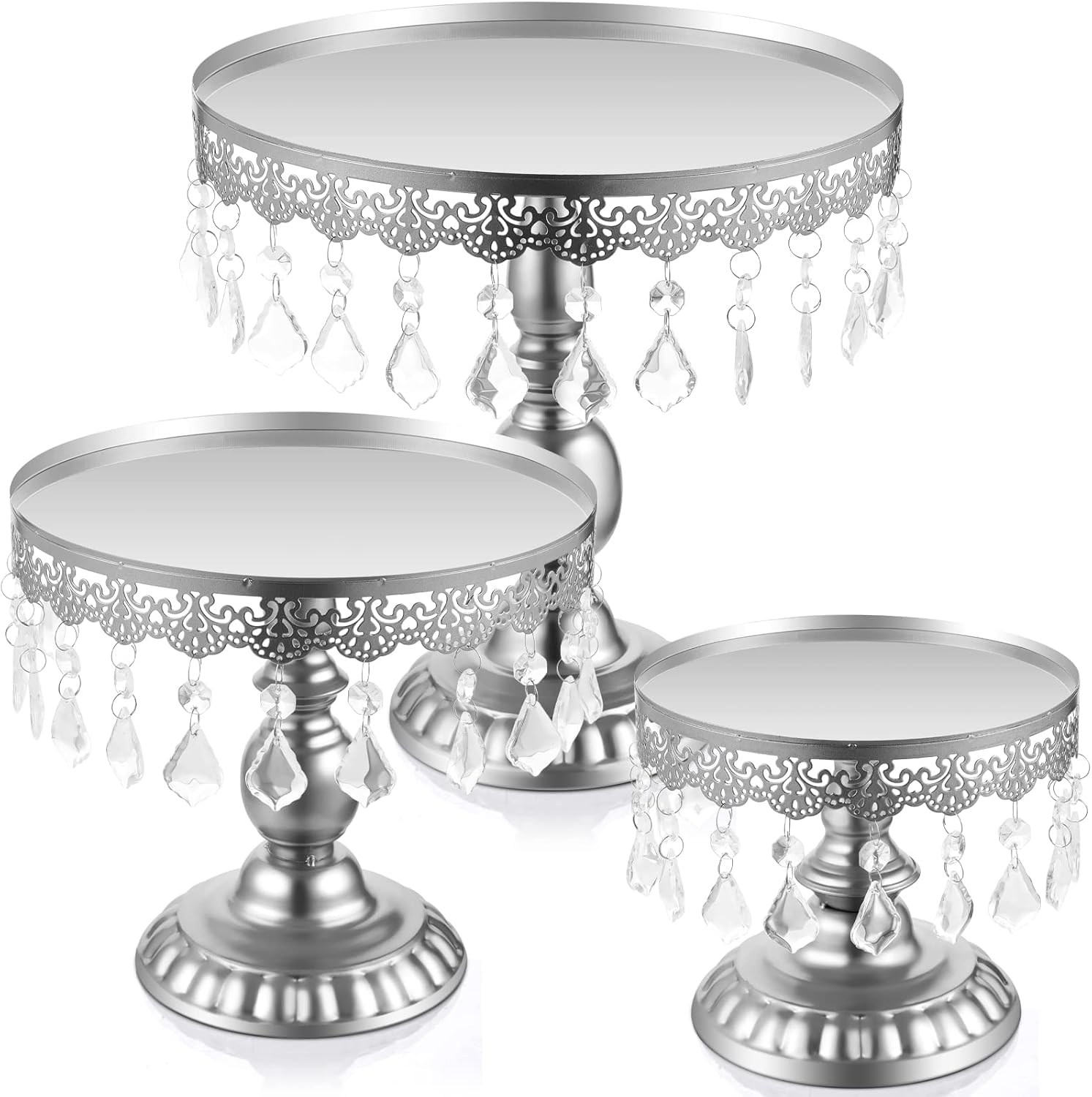 Elegant 3 Pcs Cake Stand Set with Crystal Pendants for Events