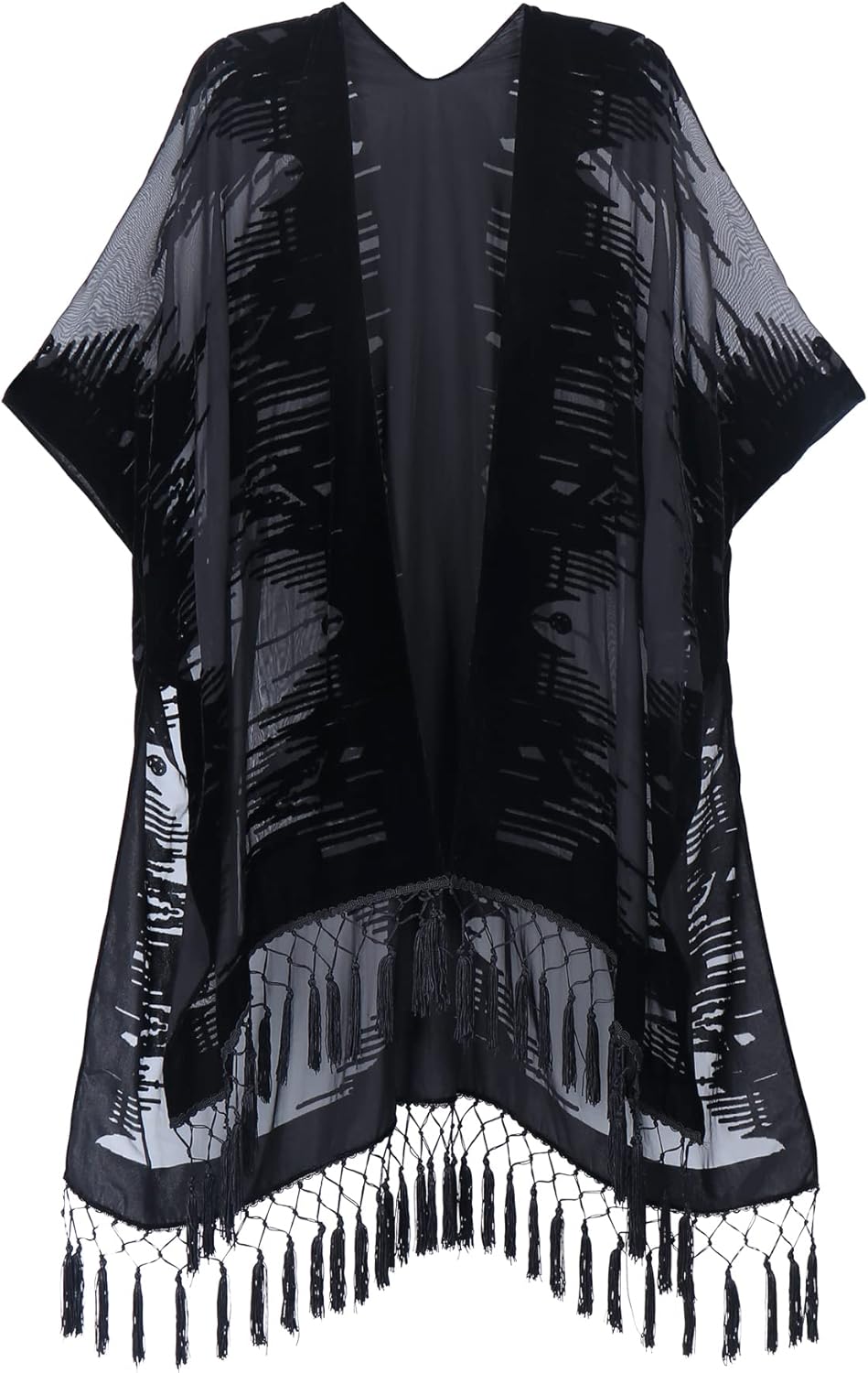 MJ SERECA Women's Burnout Velvet Kimono Long Cardigan Cover Up