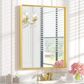 Keonjinn Gold Bathroom Vanity Mirror 28 x 36 - Brushed Metal Frame