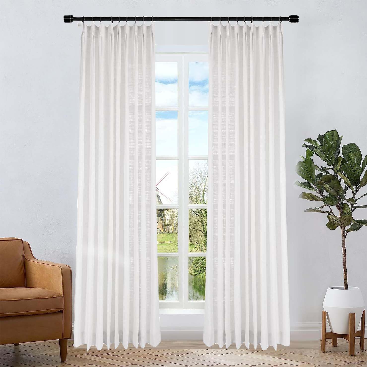 Light Filtering Linen Curtain Panel, 72x92 inch, Beige White - Enhance Your Living Space!