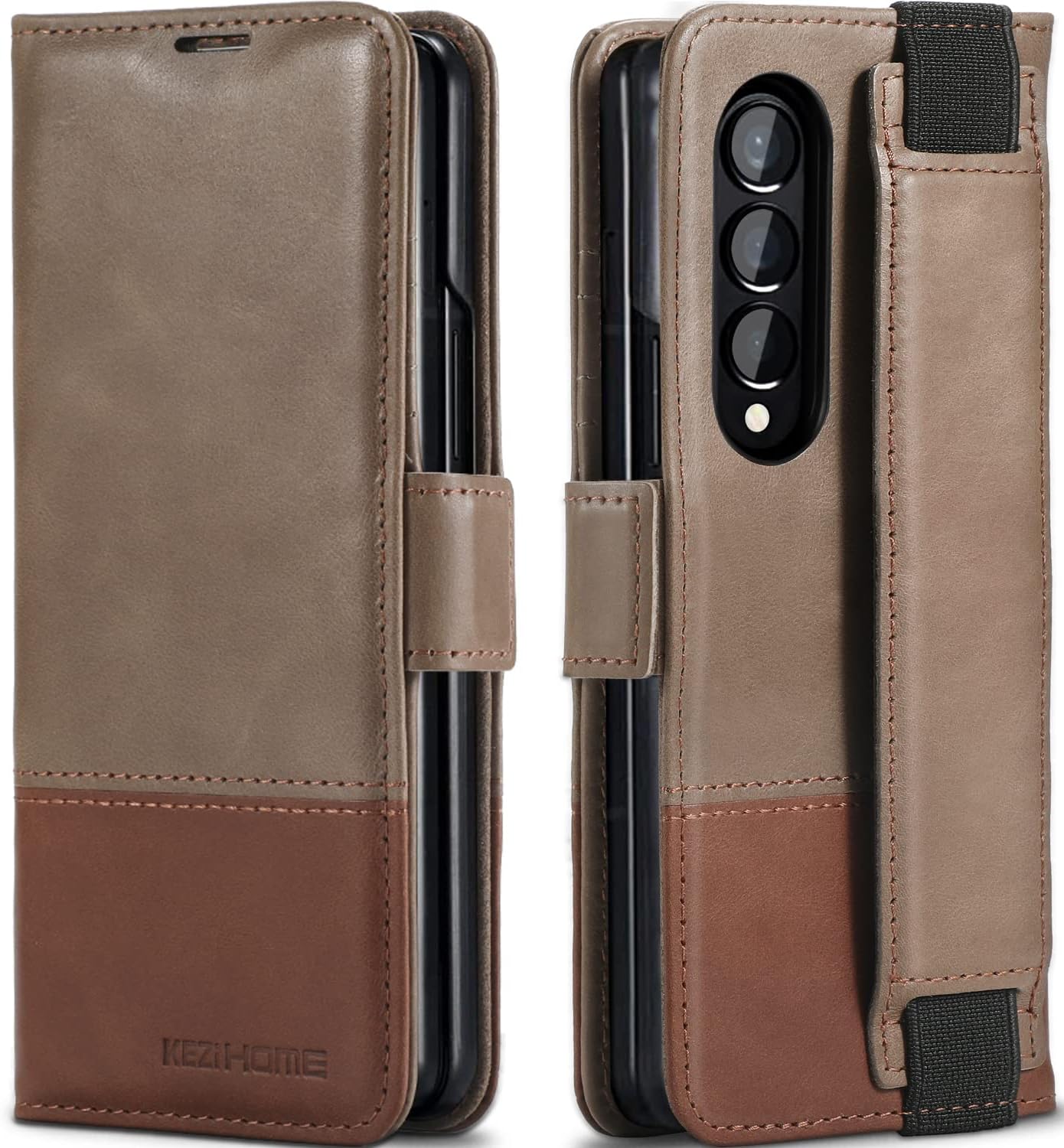 KEZiHOME Genuine Leather Wallet Case for Samsung Z Fold 4
