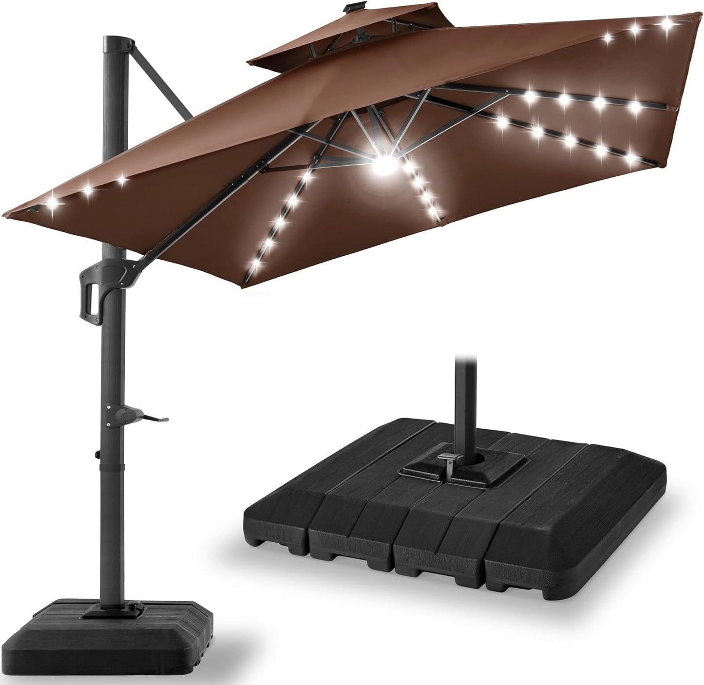 10x10ft Cantilever Patio Umbrella with Solar LED Lights