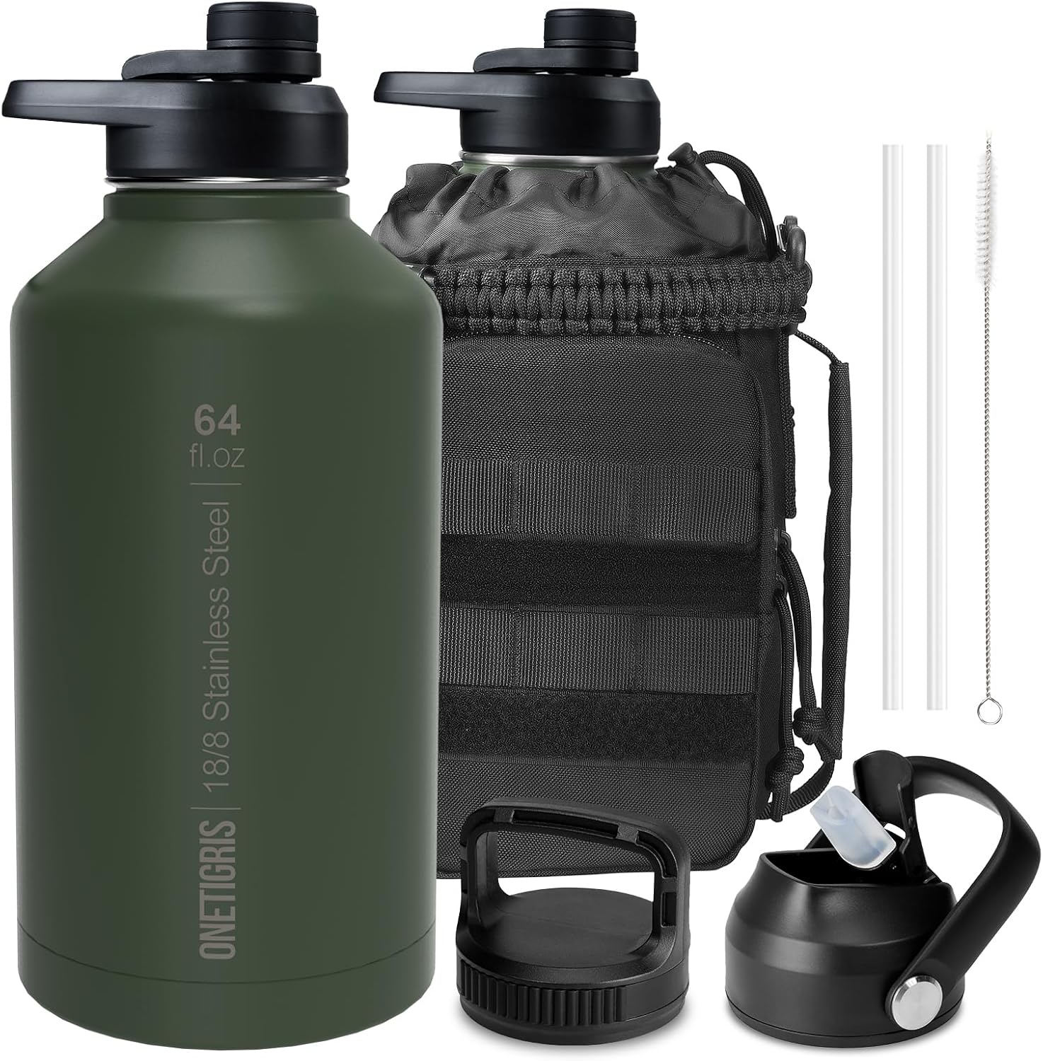 OneTigris Tactical Half Gallon Water Bottle with Straw - 64 oz