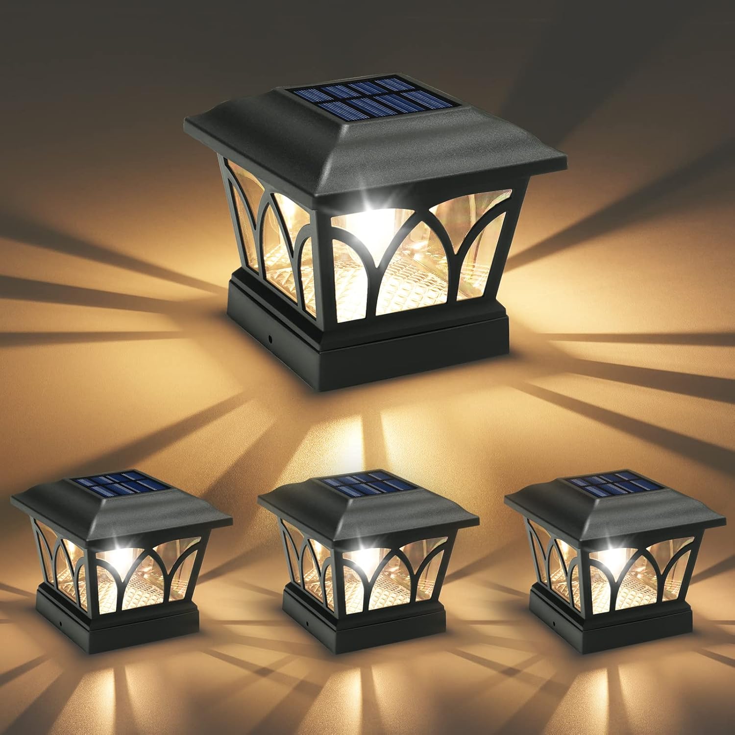 VOLISUN Solar Post Cap Lights Outdoor 4Pack with Edison Bulbs