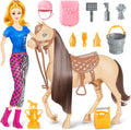 60 PCS Doll Horse Set Toy with 11.5 in Doll and Moveable Horse