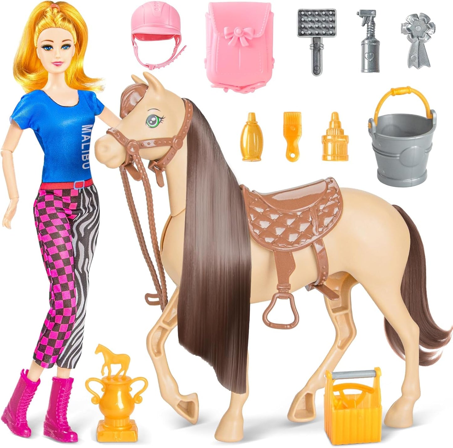 60 PCS Doll Horse Set Toy with Fashion Blonde Doll and Accessories