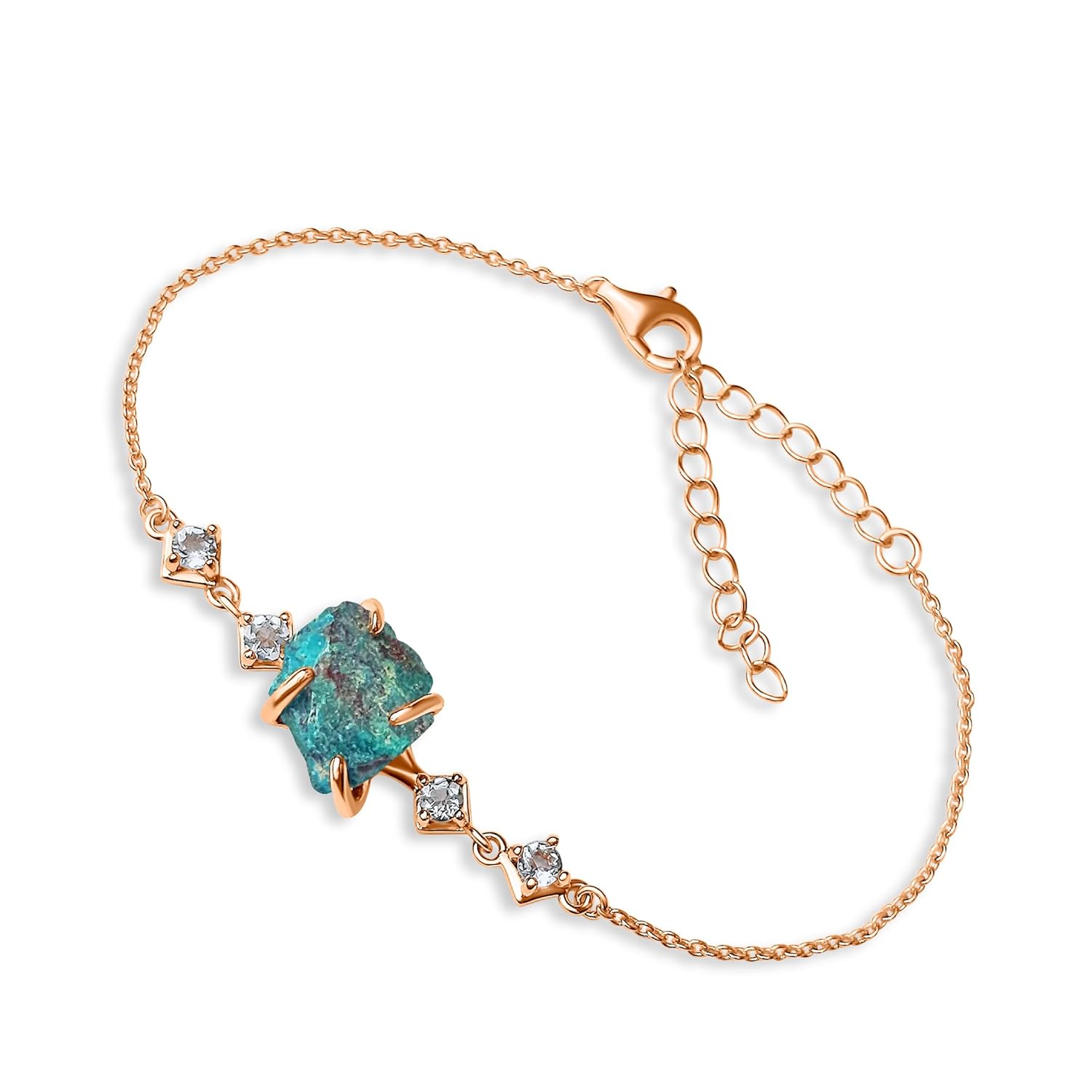 Raw Chrysocolla Chain Bracelet for Birthstone Gift for Her