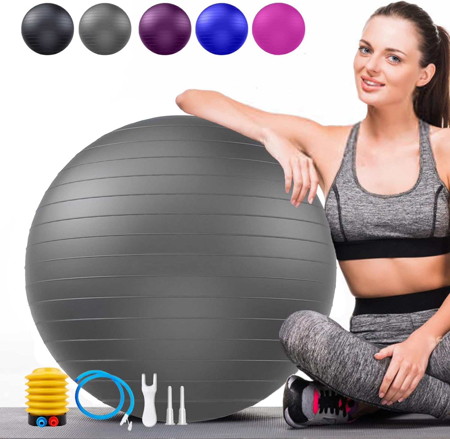 Anti-Burst Exercise Ball - 2200lbs Support, Pump Included!