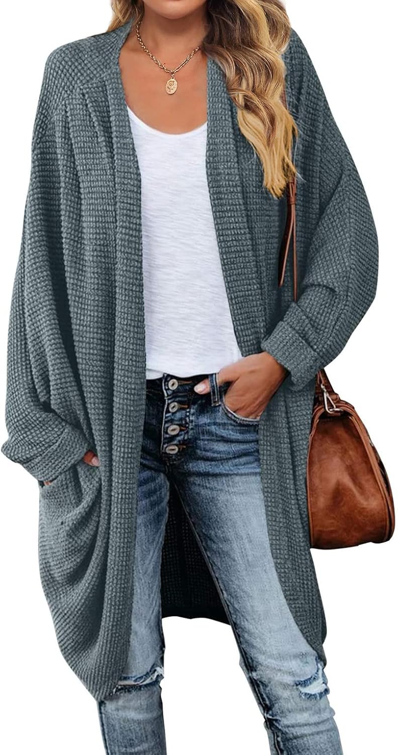 Waffle Knit Batwing Cardigan for Women - Cozy Fall Essential