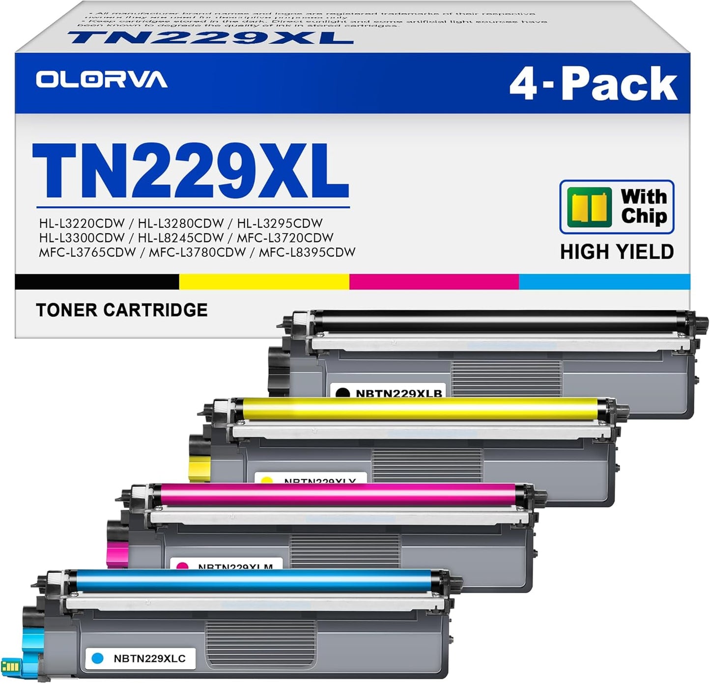 High Yield TN229XL Toner Cartridge 4 Pack for Brother Printers