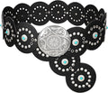 Western PU Leather Belt for Women with Concho Disc - Wide Boho Waist
