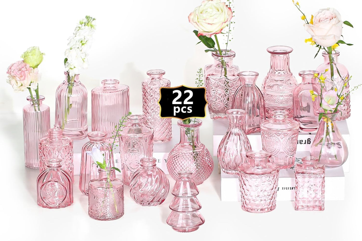 Mini Bud Vases Centerpieces for Tables - 22PCS Clear Flower Vases