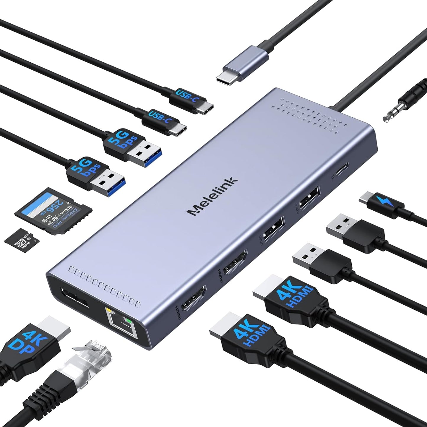 USB C Docking Station for Dual Monitor Setup with 14 Ports