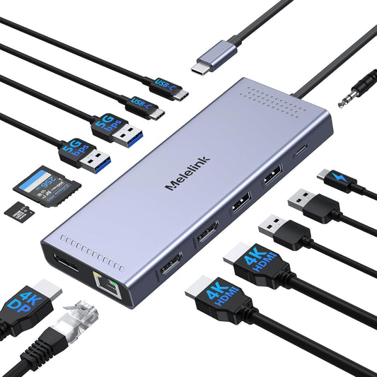 USB C Docking Station for Dual Monitor Setup with 14 Ports
