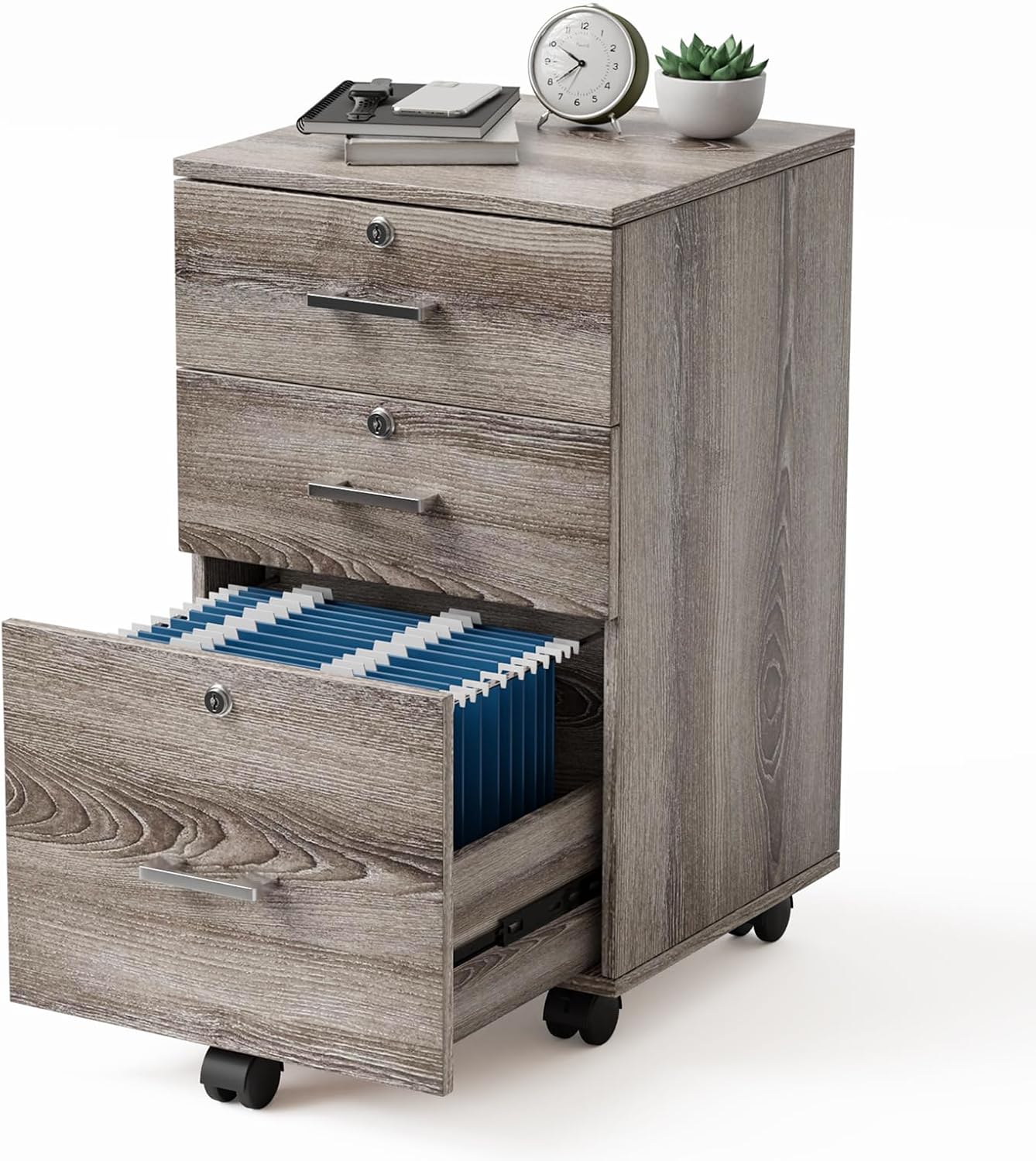 VINGLI 3-Drawer File Cabinet with Lock for Home Office Storage