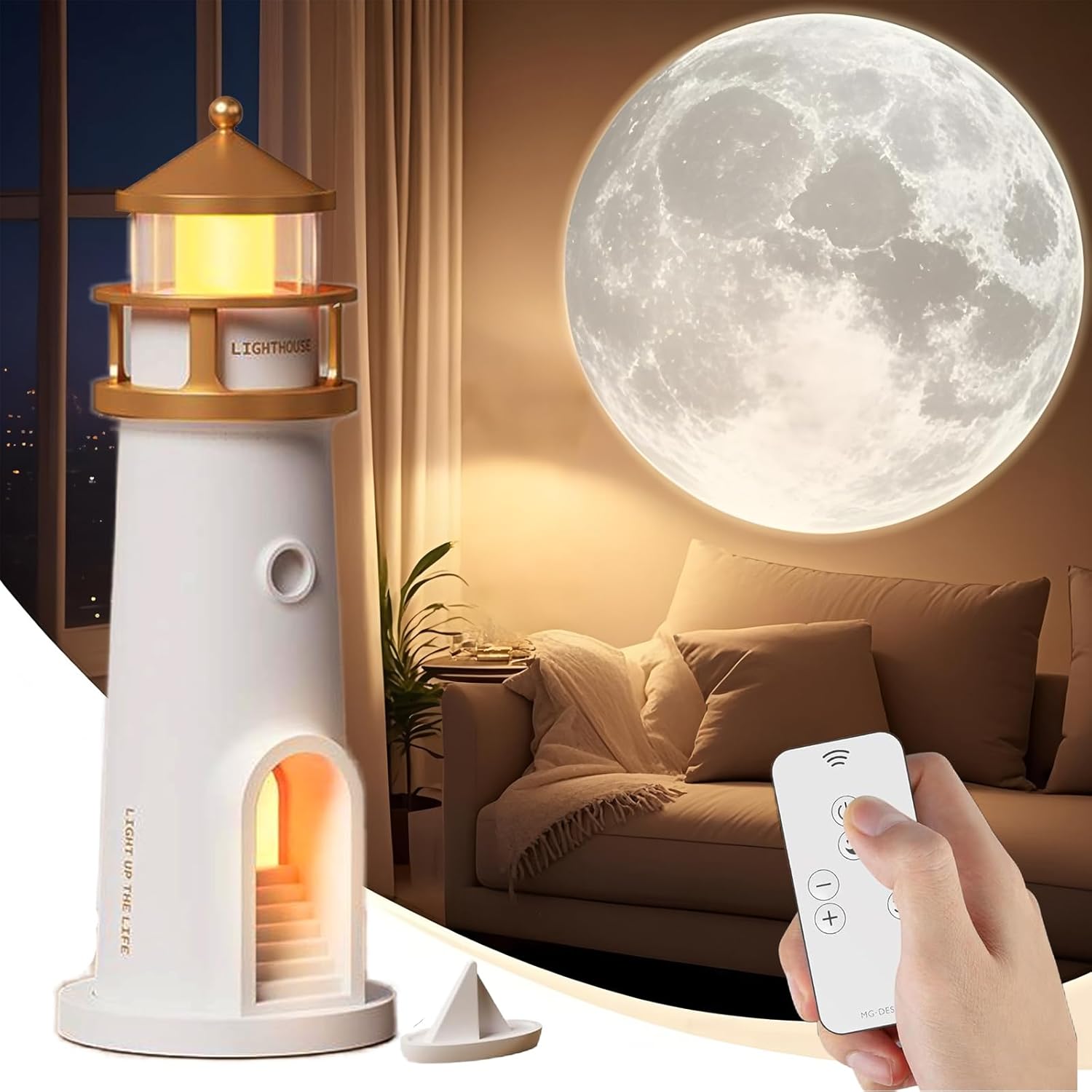 Rechargeable Moon Lamp Projector - Kids' Lighthouse Dream