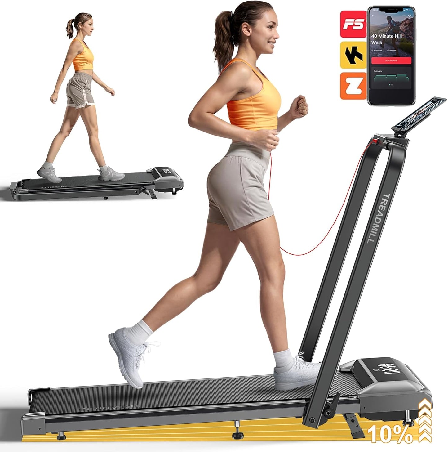 Walking Pad Treadmill with Incline for Home and Office Use