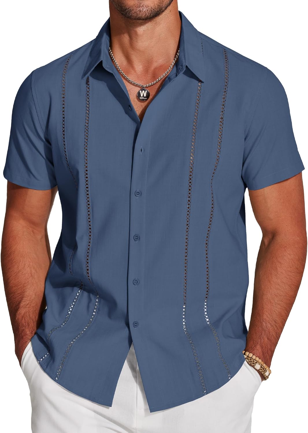 Men's Cuban Guayabera Shirt for Casual Summer Beach Wear