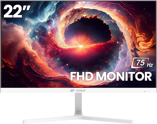 CRUA 22 Inch White Monitor with FHD 1080P and 75Hz Refresh Rate