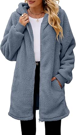 ReachMe Womens Oversized Zip Up Sherpa Jacket for Winter Wear