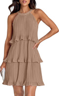 Halter Ruffle Tiered Chiffon Mini Dress - Flowy Summer Fit ZESICA