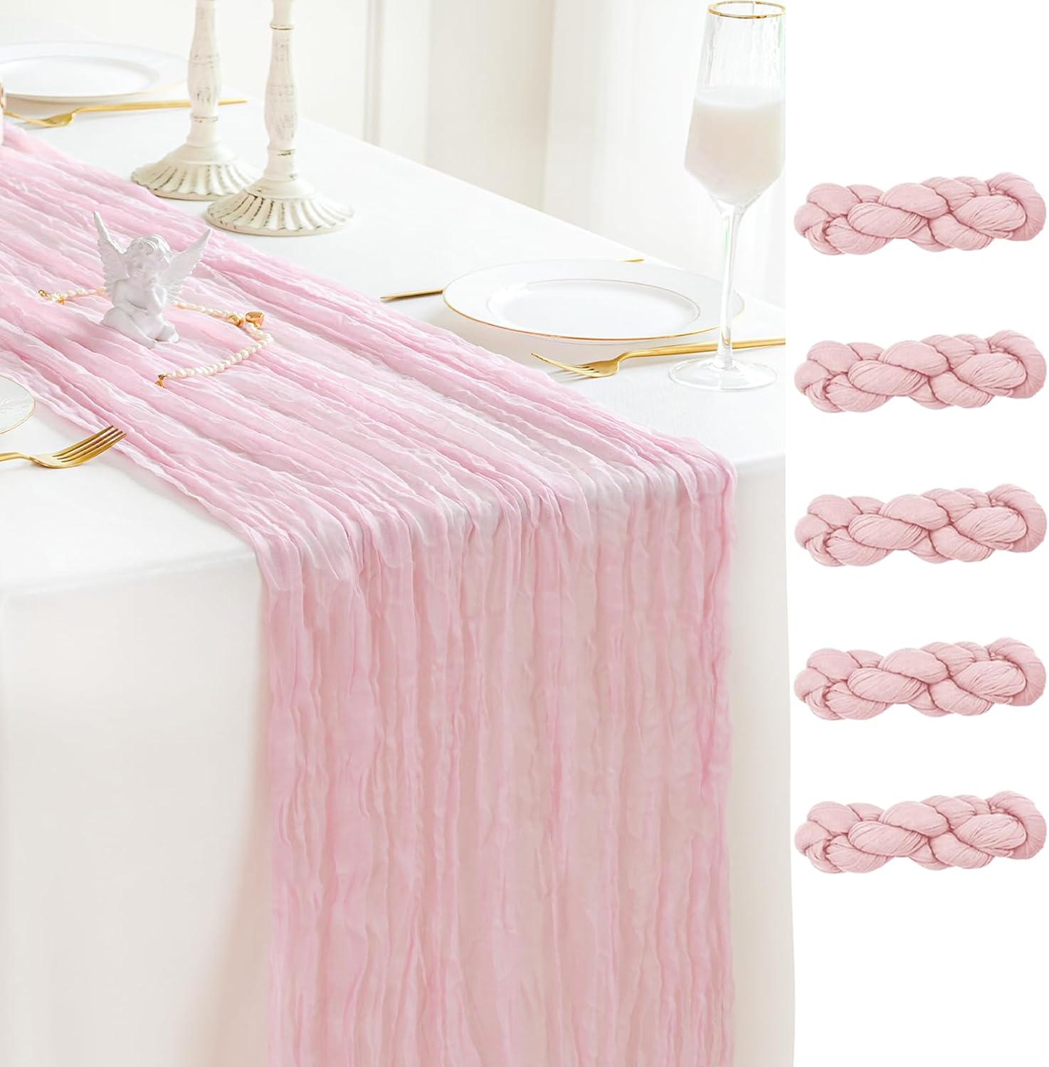 Light Pink Cheesecloth Table Runner for Elegant Fall Decor