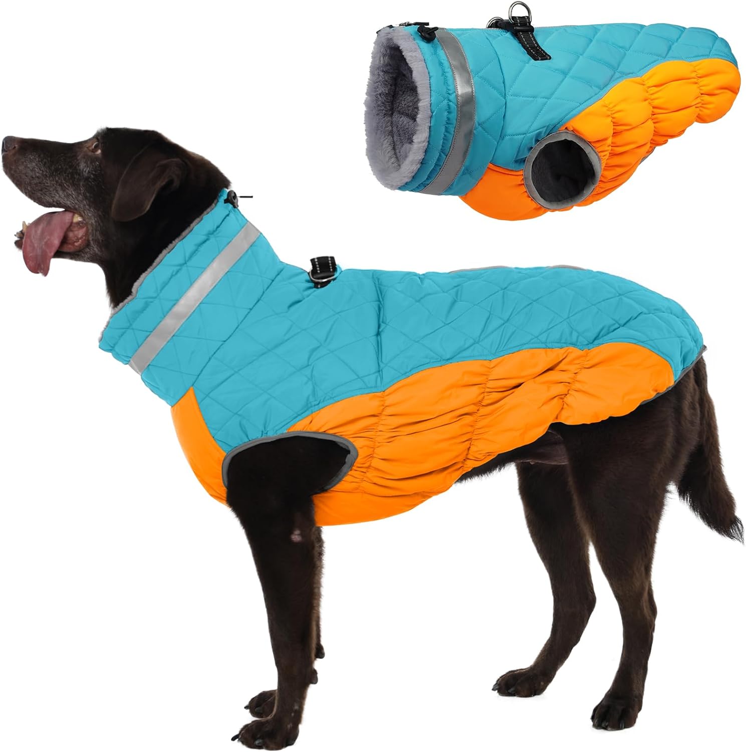 Warm Dog Coats for Large Dogs with Built-in Harness and Fleece