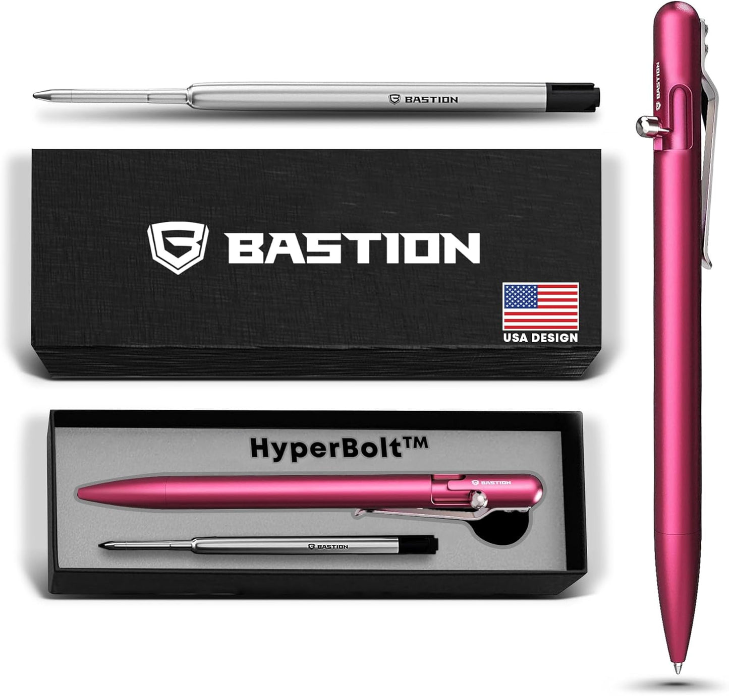 BASTION Luxury Slim Bolt Action Pen - Lightweight EDC Pink Pen