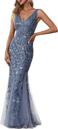 Ever-Pretty Sequin Tulle Double V-Neck Mermaid Dress - Elegant Evening