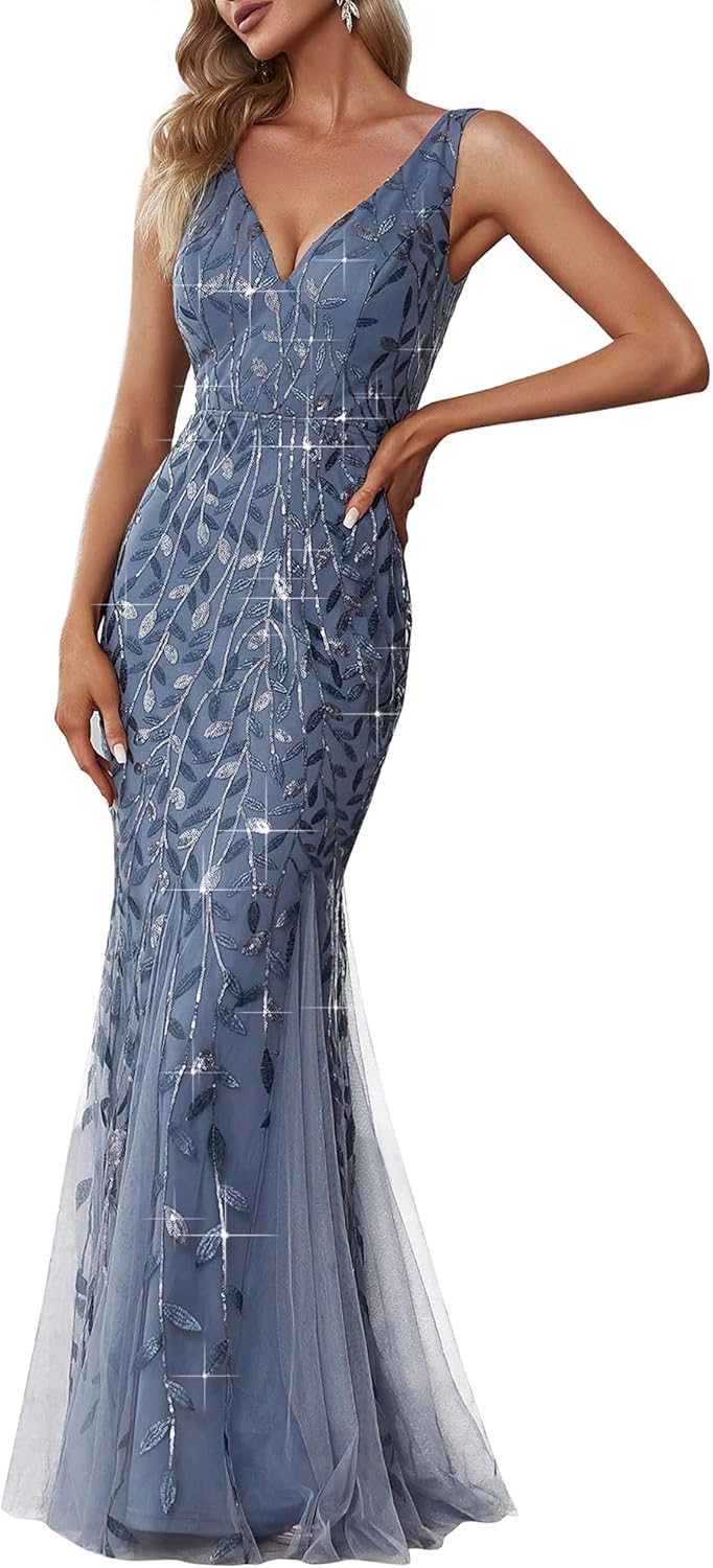 Stunning Mermaid Long Evening Dress with Double V-Neck Design