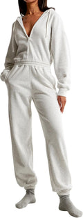 Jumpsuits for Women Casual Hoodie Long Sleeve Zip Up Sweatshirt Romper