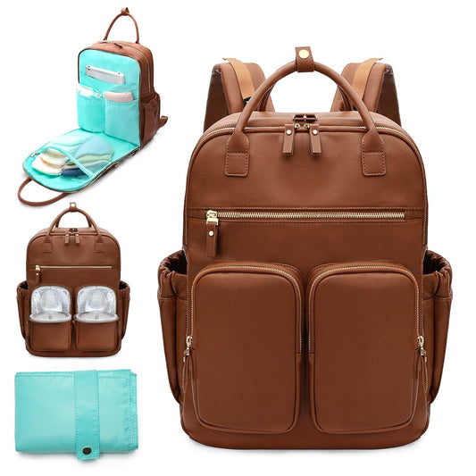 MOMINSIDE Diaper Bag Backpack: Stylish Leather Baby Bag