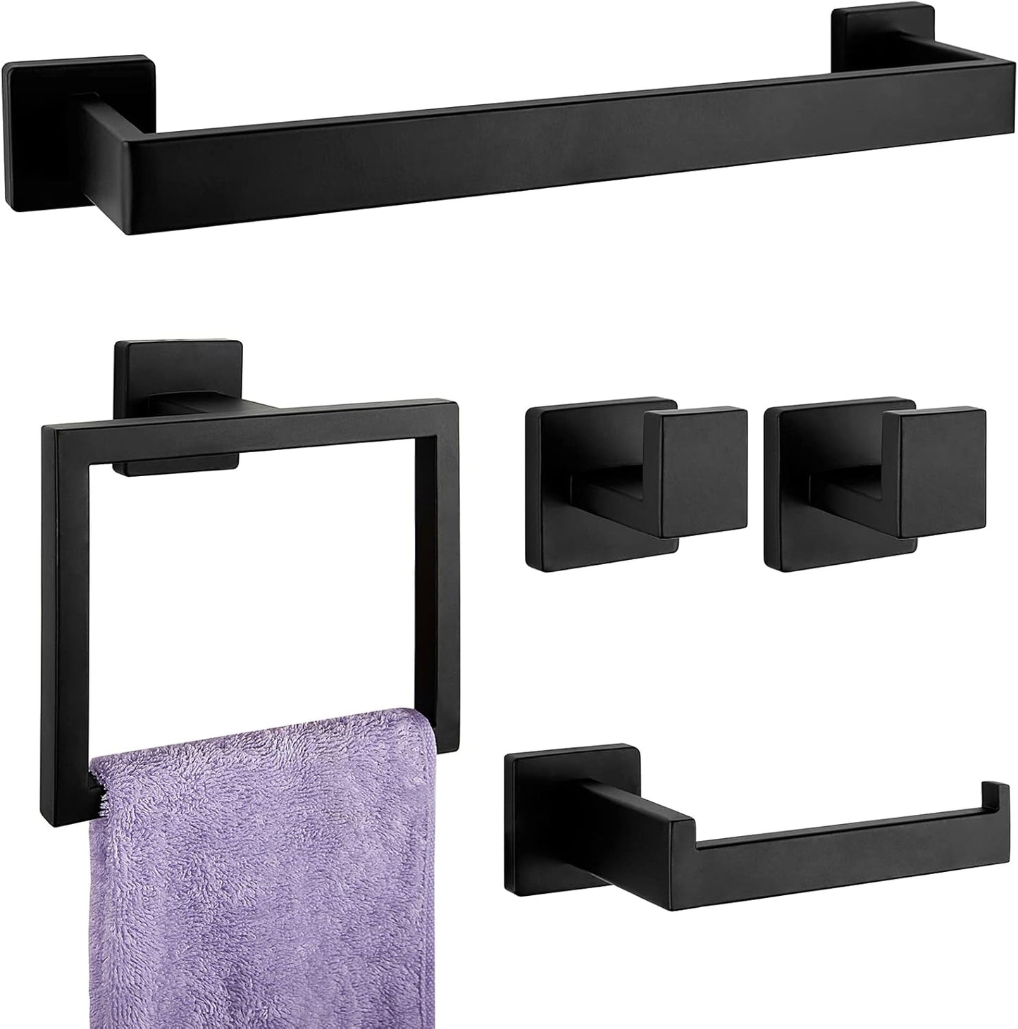 5-Piece Matte Black Bathroom Hardware Set for Stylish Spaces