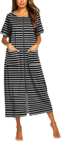 Ekouaer Women Robes Zipper Front Short Sleeve Full Length Women's