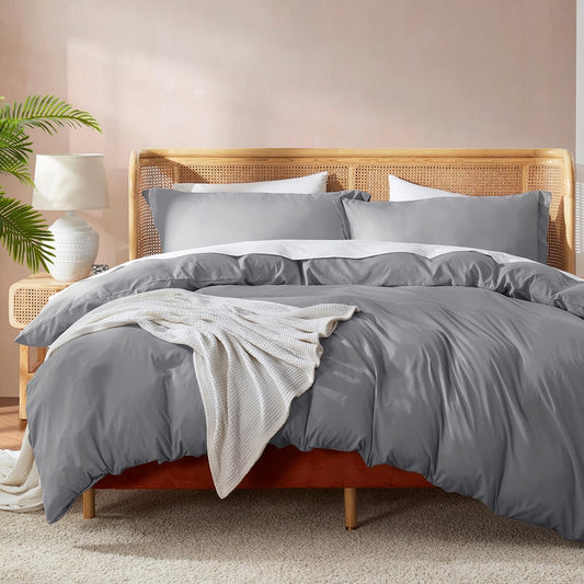 Nestl Twin Duvet Cover Set with Comforter Insert - Grey 3 Piece