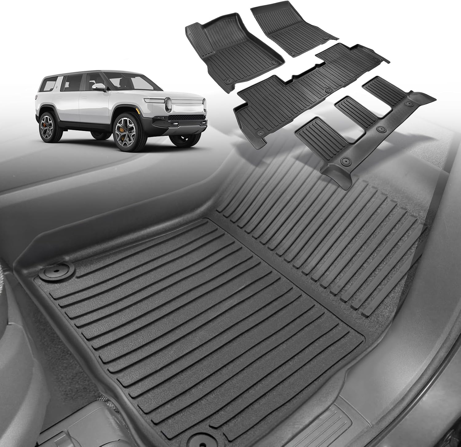 BestEvMod Rivian R1S All Weather Floor Mats for 2022-2024