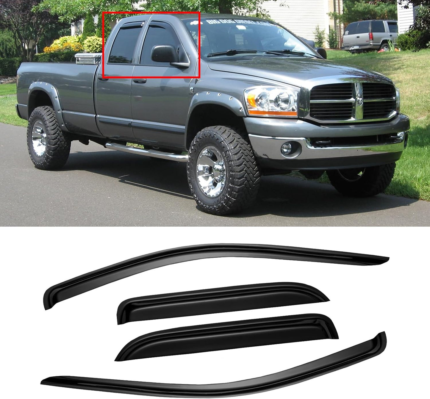 Window Visor for Dodge Ram 1500 2500 3500 Quad Cab 2002-2009