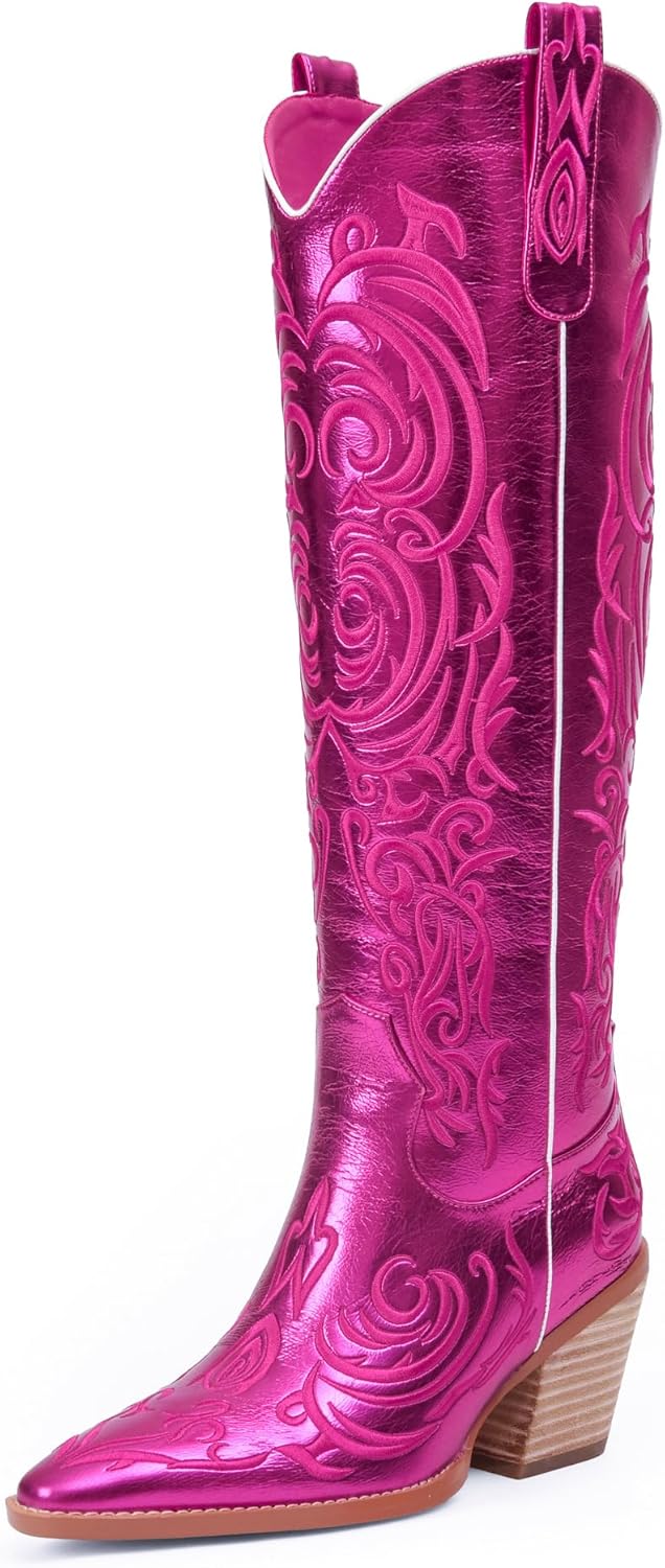 iiimmu Cowgirl Boots Women Knee High Stylish Pointed Toe Design