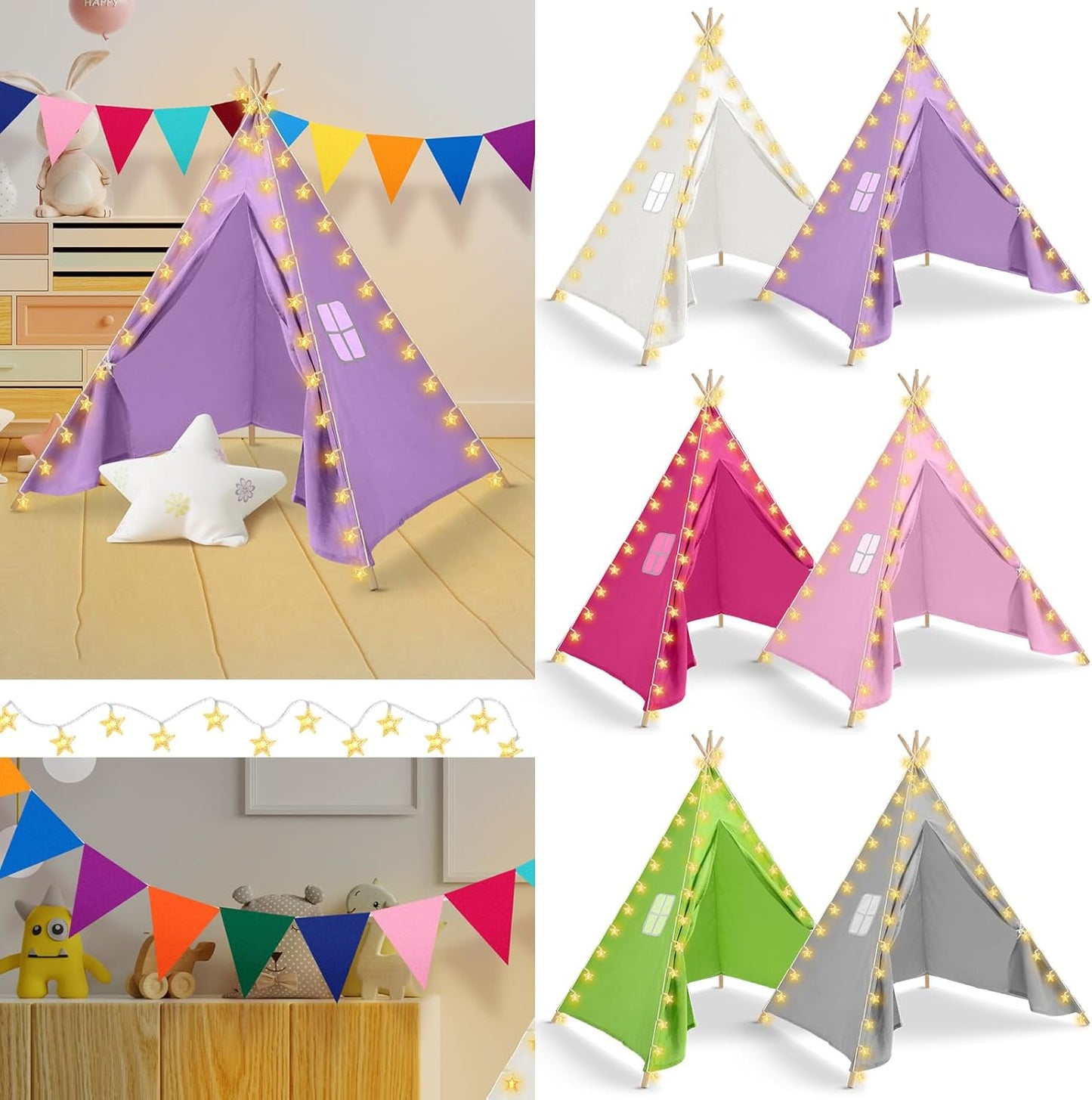 Wovnet 6-Piece Kids Teepee with Lights - Indoor/Outdoor Fun!