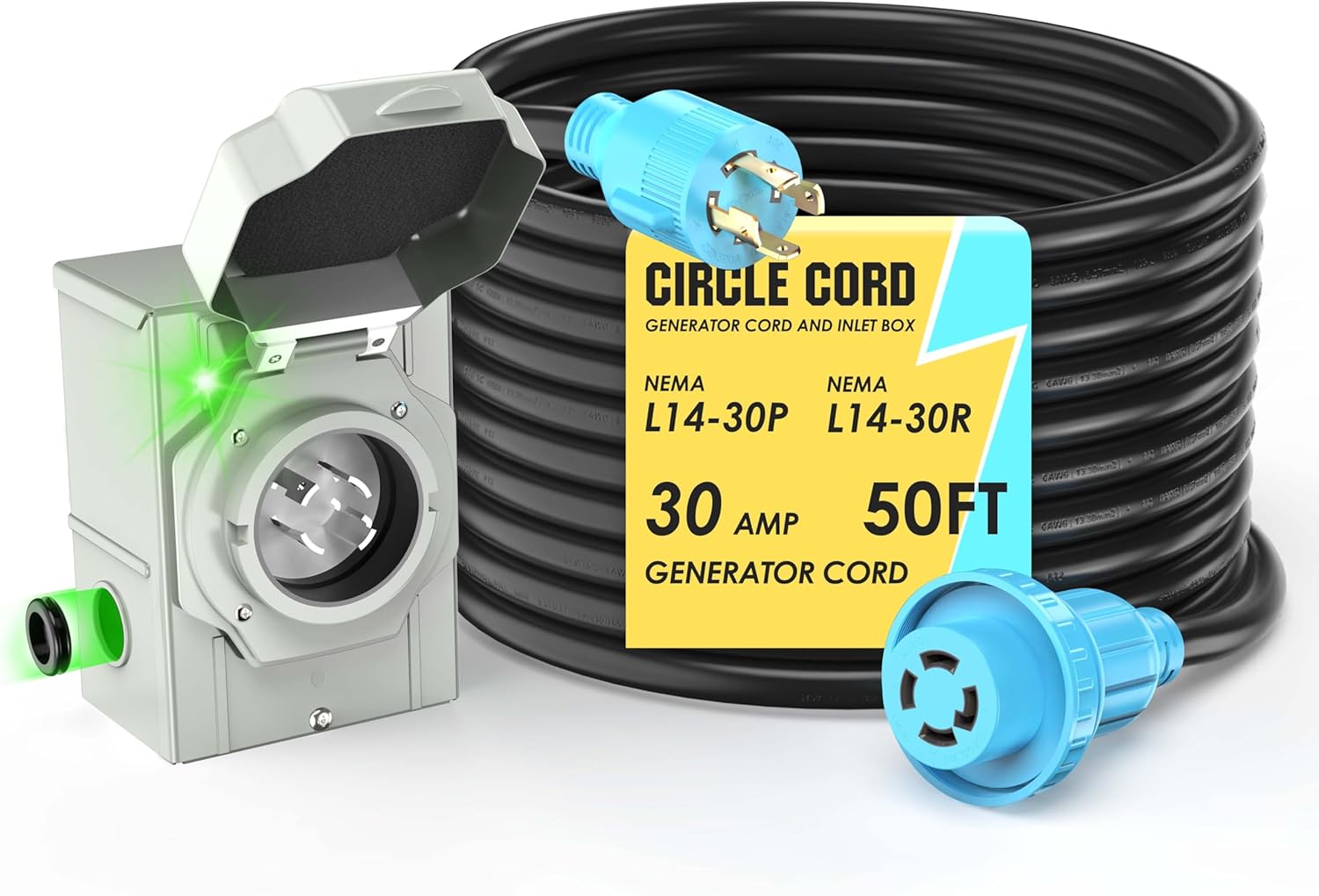 CircleCord 50 Feet 30 Amp Generator Extension Cord for Power