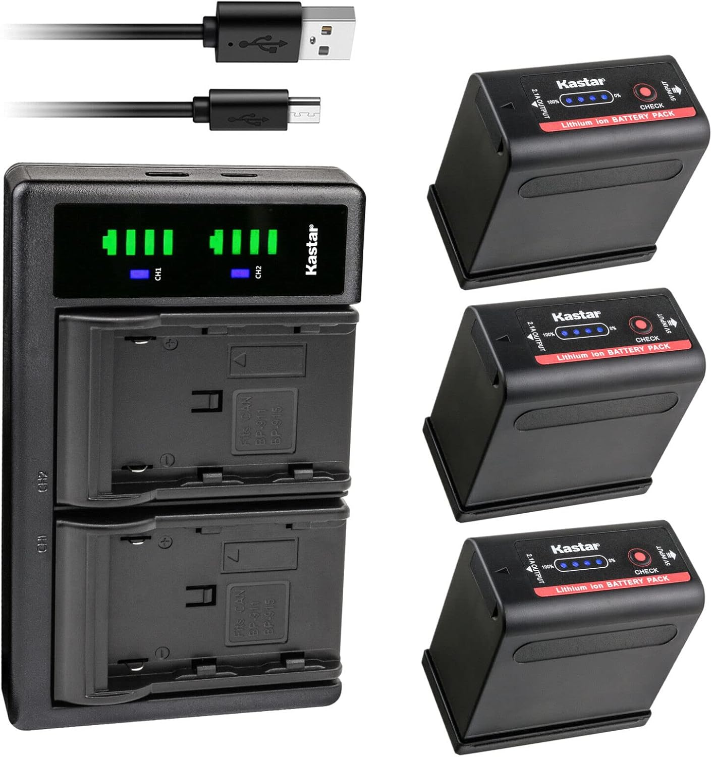 Kastar 3-Pack Battery and USB Charger for Canon BP-980G Pro