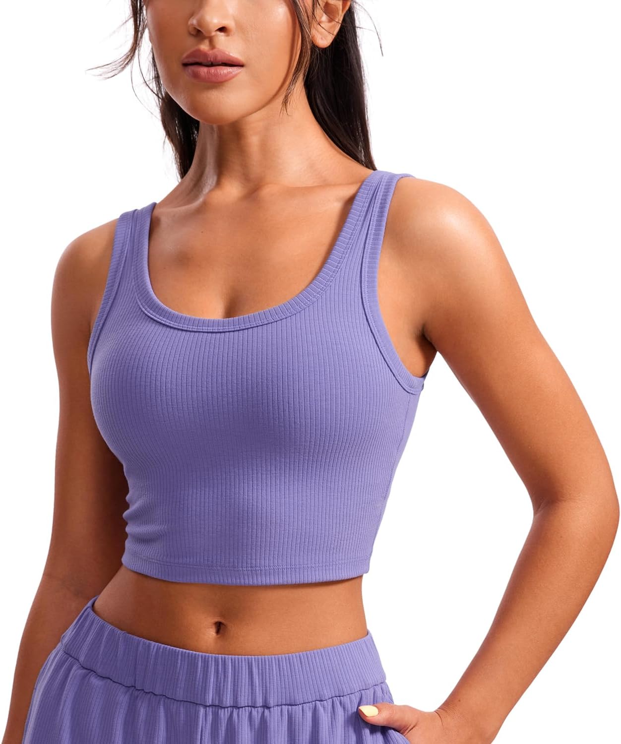 CRZ YOGA Womens Ribbed Longline Sports Bra for Comfort