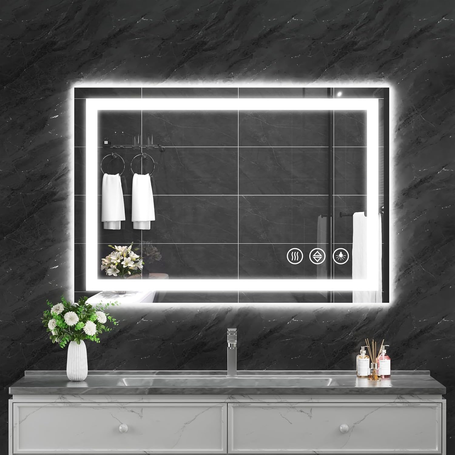 Koonmi 26x38 LED Bathroom Mirror with Backlit and Front Lit Design
