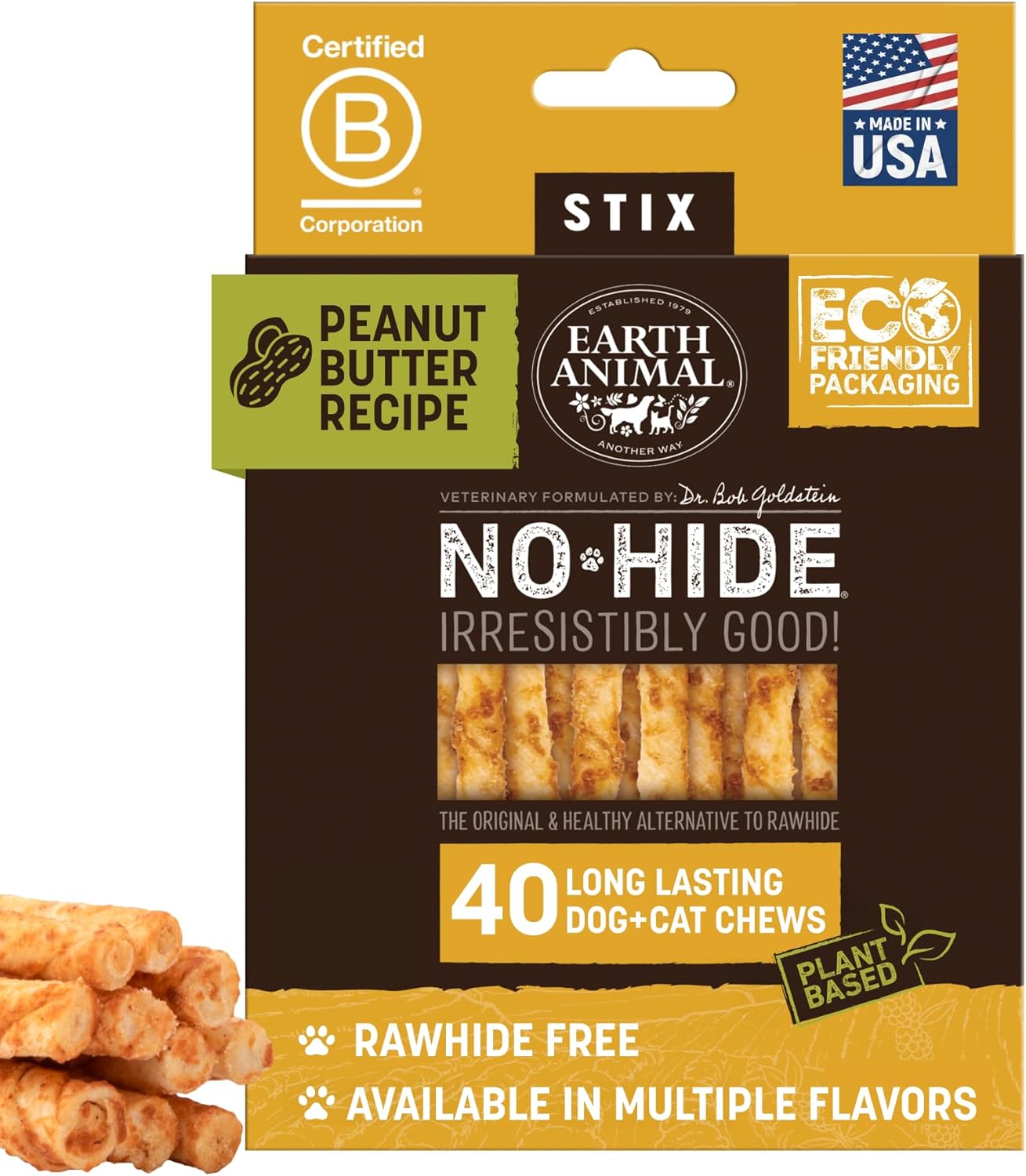 Earth Animal No Hide Stix - Healthy Rawhide Free Chews for Dogs
