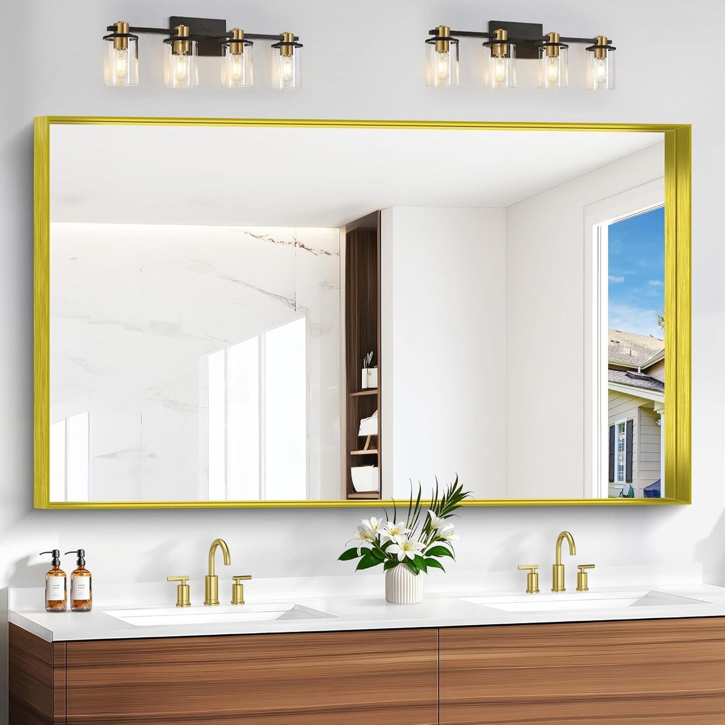 Gold Bathroom Mirror 36x60 Inch Rectangular Deep Frame Design