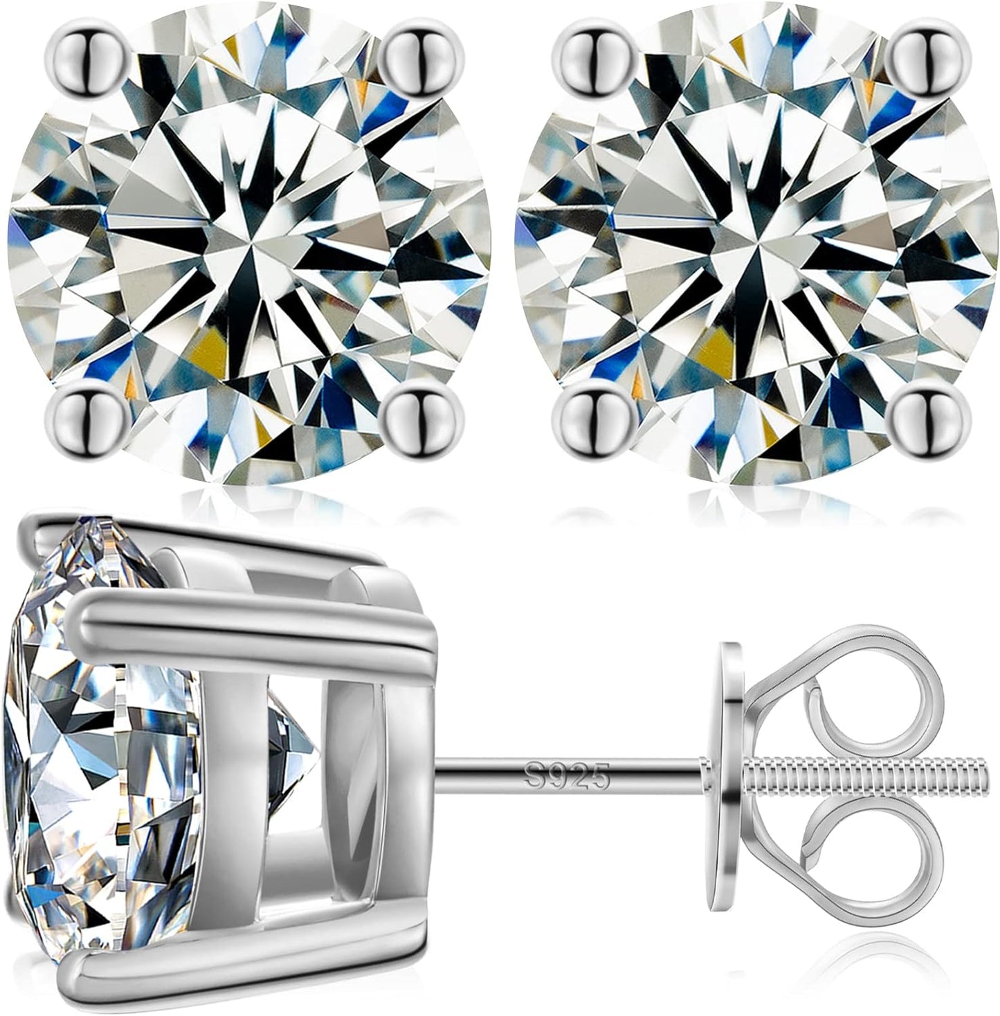 Moissanite Stud Earrings with Screw Back in 18K Gold Plated