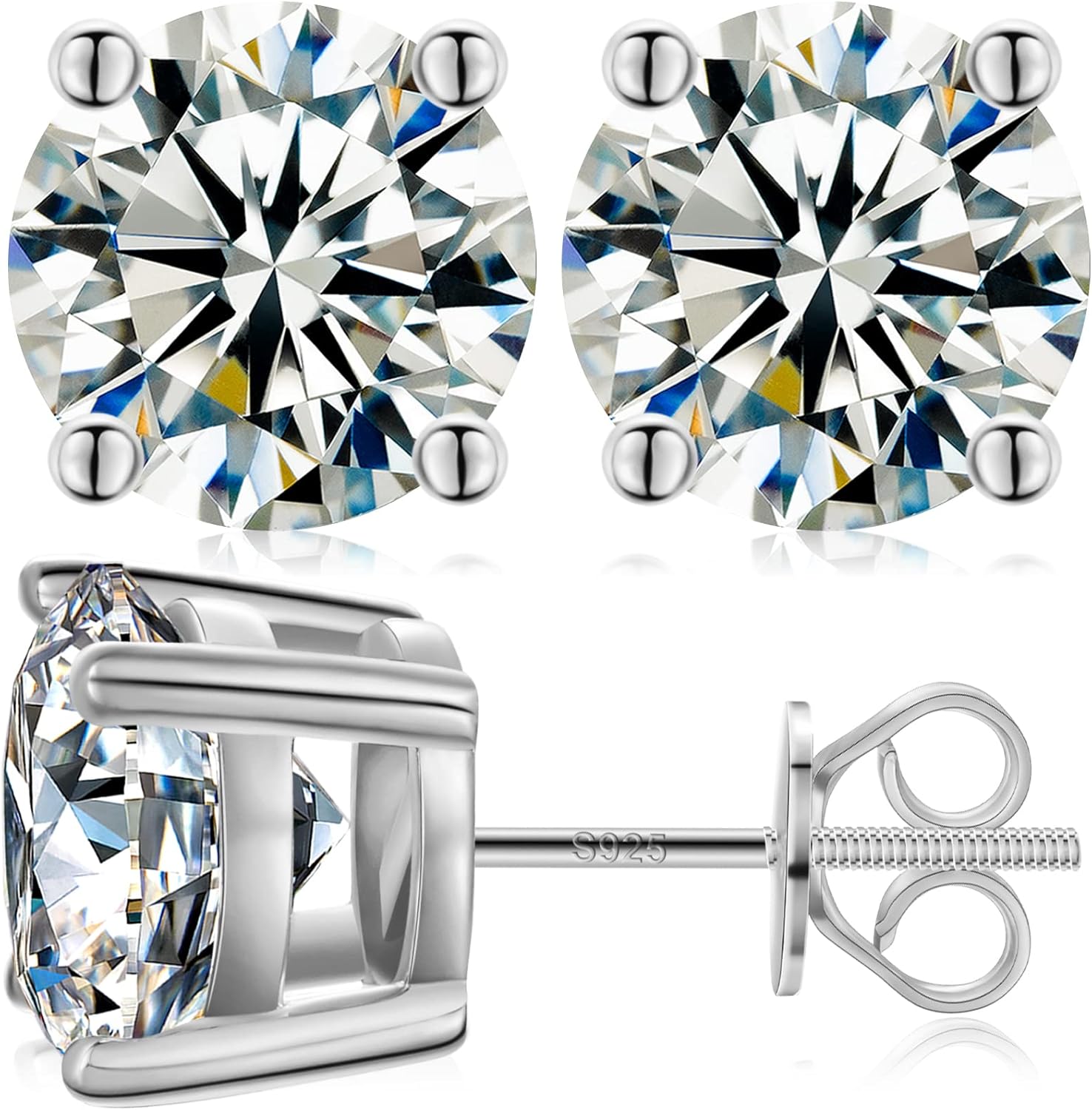 Moissanite Stud Earrings with Screw Back in 18K Gold Plated